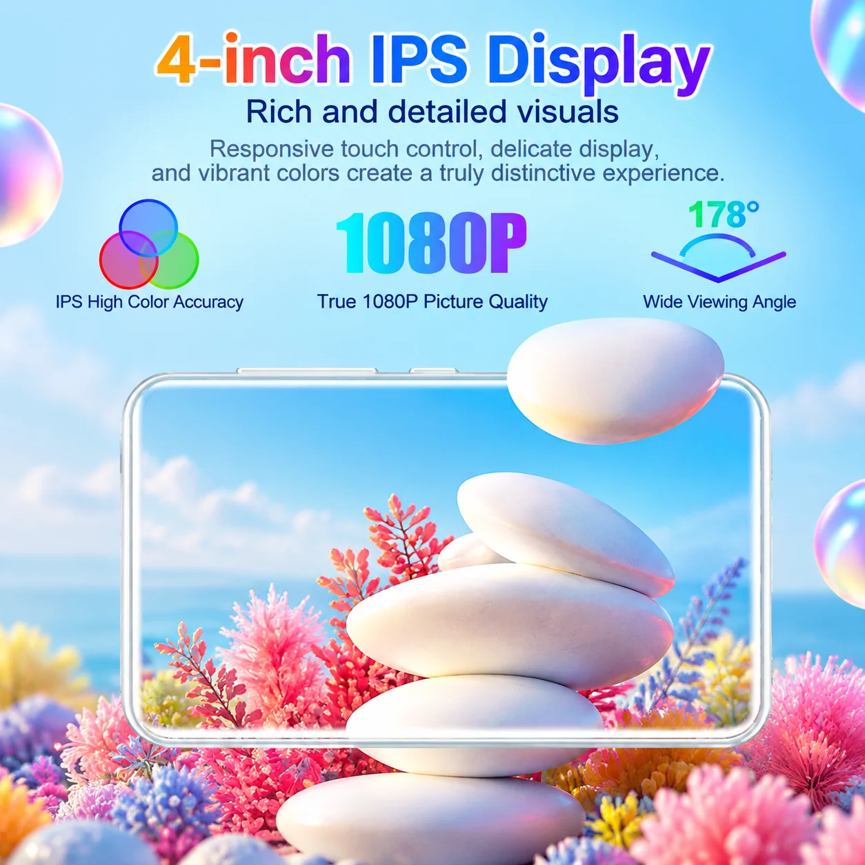Famue BF12 4 Inch 1080P HD Video MP4 Player Android 10 WiFi Bluetooth RMVB MKV MOV FLV Google Play Store Spotify 16GB Portable