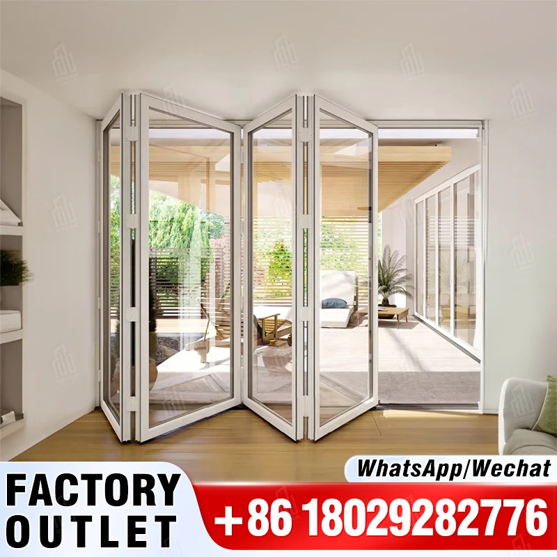 Cheap portable trackless decorative outdoor folding door Automatic Aluminum Entrance Auto Folding Sliding Gate