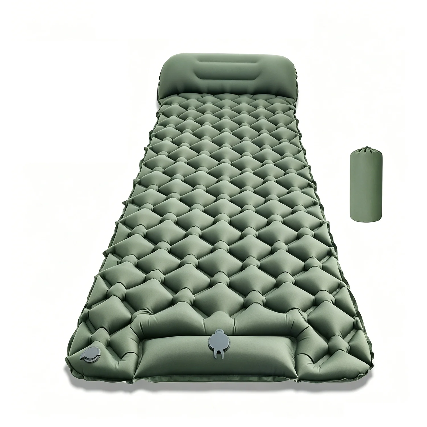 Schlafmatte Einzel/Doppel Aufblasbare Camping-Luftmatratze mit Eingebauter Fußpumpe, Wabenförmige Wasserdichte Nylon-TPU-Matte, Integriertes Kissen & Aufbewahrungstasche für Outdoor-Camping und Reisen