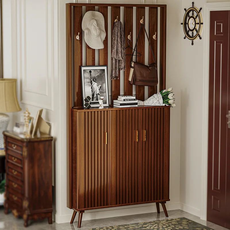 American modern shoe cabinet solid wood household door storage cabinet with hanger integrated living room entrance