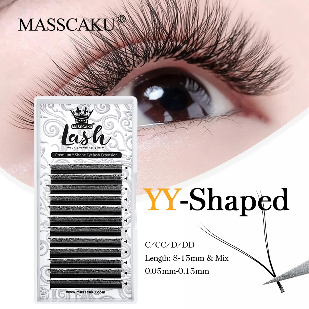 New Arrival C/D Curl 8-15mm&mix YY Shape Eyelashes Extension Natural Individual Makeup Lash Y Shape Eyelash Extensions Wholesale