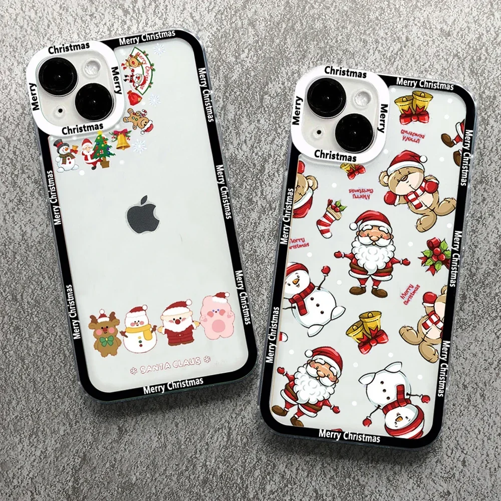 Merry Christmas New Year Phone Case For iPhone 11 12 13 14 15 Pro Max Mini X XS XR 7 8 Plus Cartoon Fundas For iPhone 13 Cover