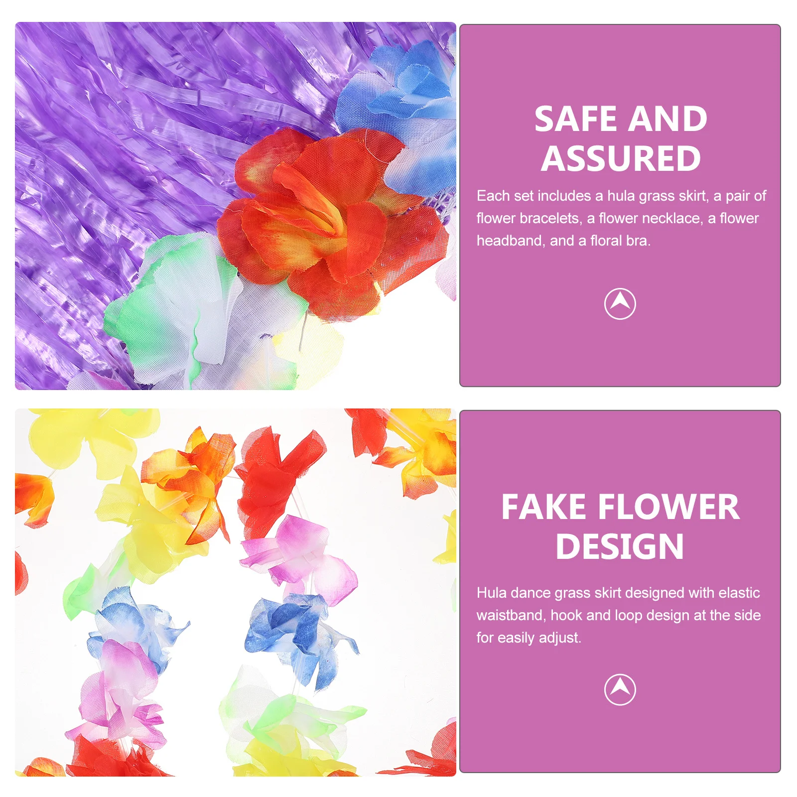 

6Pcs Tropical Hula Grass Skirt Kids Set Hawaii Dress Flower Bracelets Headband Necklace Bra 40cm Purple Skirt Dance