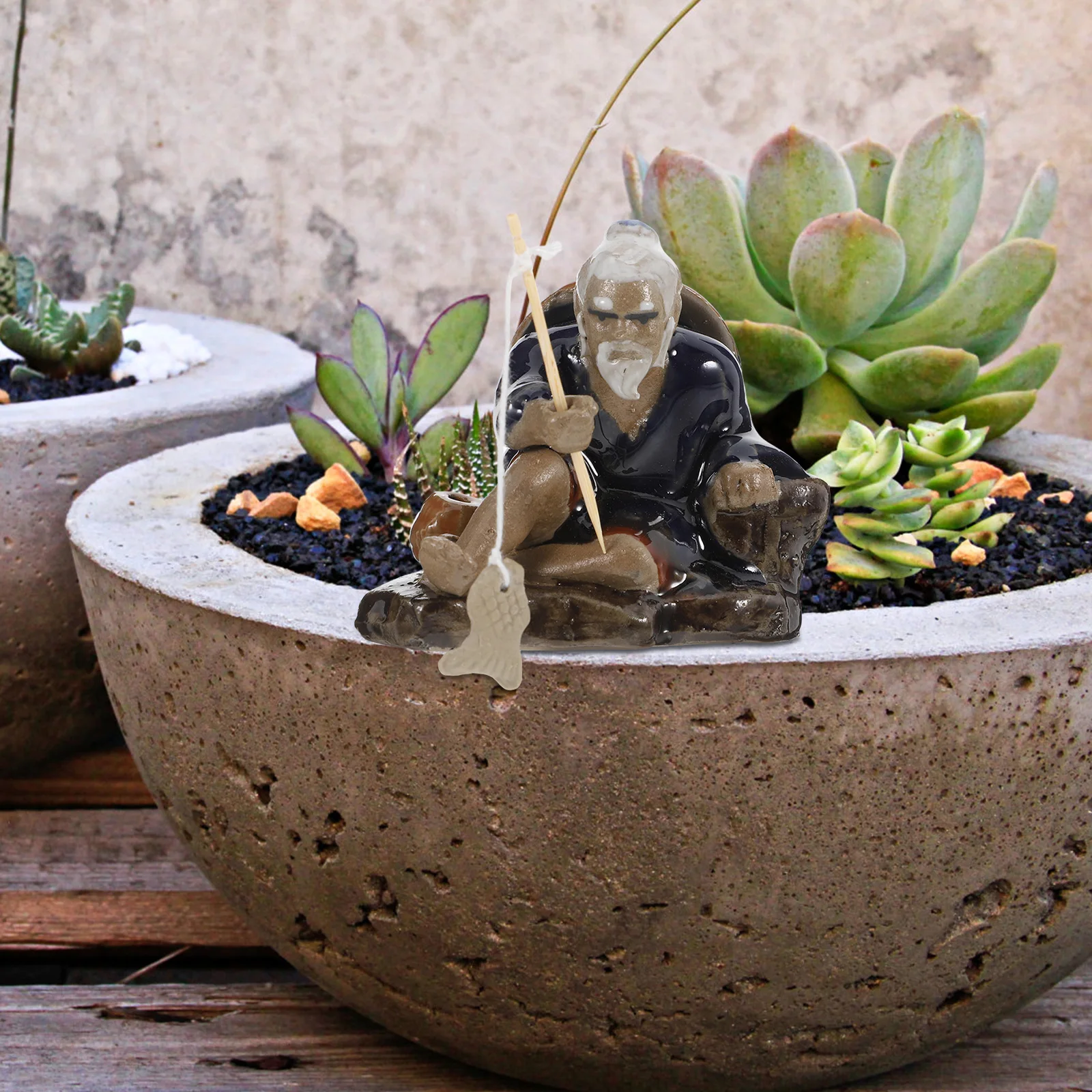 

1pc Handmade Ceramic Fisherman Miniature Jiang Taigong Statue For Aquarium Bonsai Garden Decoration Small Fish Tank Ornaments