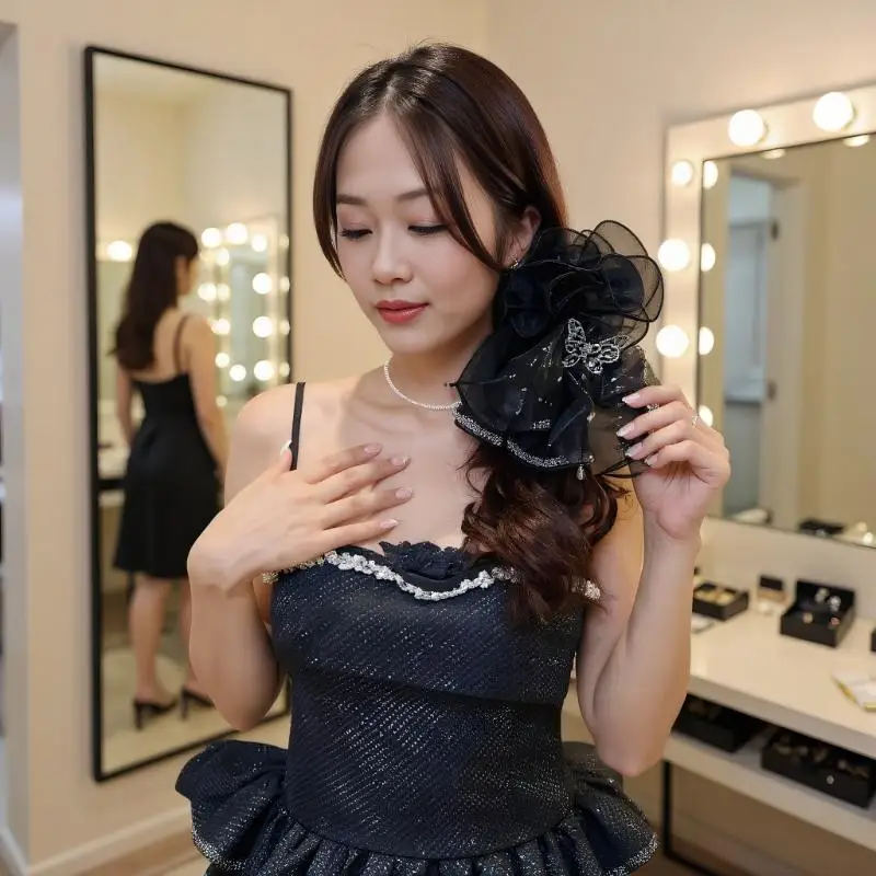 كبير القوس شبكة دبوس الشعر مزاجه أنيقة النساء مشبك شعر الأميرة غطاء الرأس موضة خفيفة فاخرة انتزاع كليب إكسسوارات الشعر #5