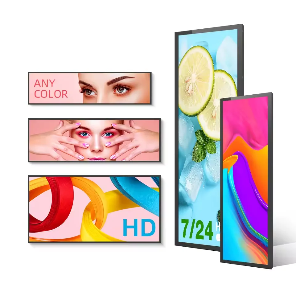 Commercial Long Narrow Shelf Edge Advertising Screen Bar Lcd Advertising Players Stretch bar Lcd Display Digital Signage