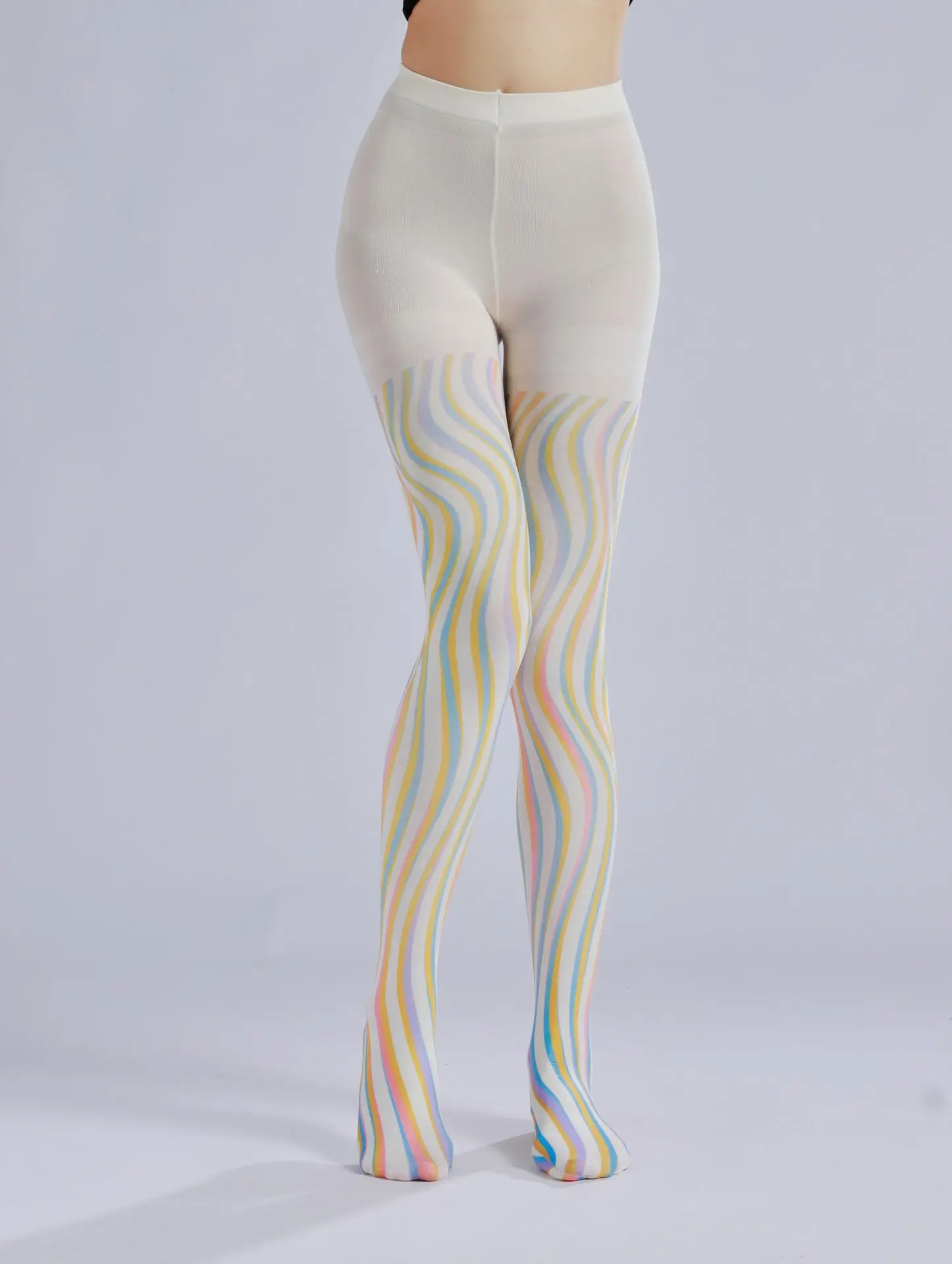 Color Wave Print Pantyhose Lori Personalized Trend Base Socks Ripple Color Strip Pantyhose