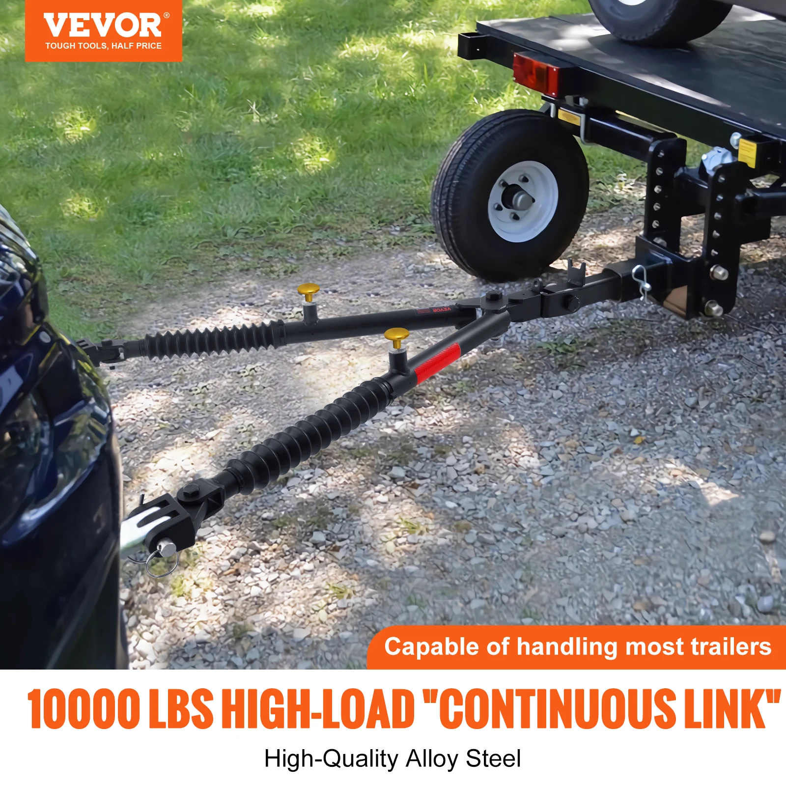 VEVOR 7500/10000 lbs Universal Towing Bar with Max 52 inches Telescopic Rod, Fits 2-inch Connector for RV Car Trailer Truck