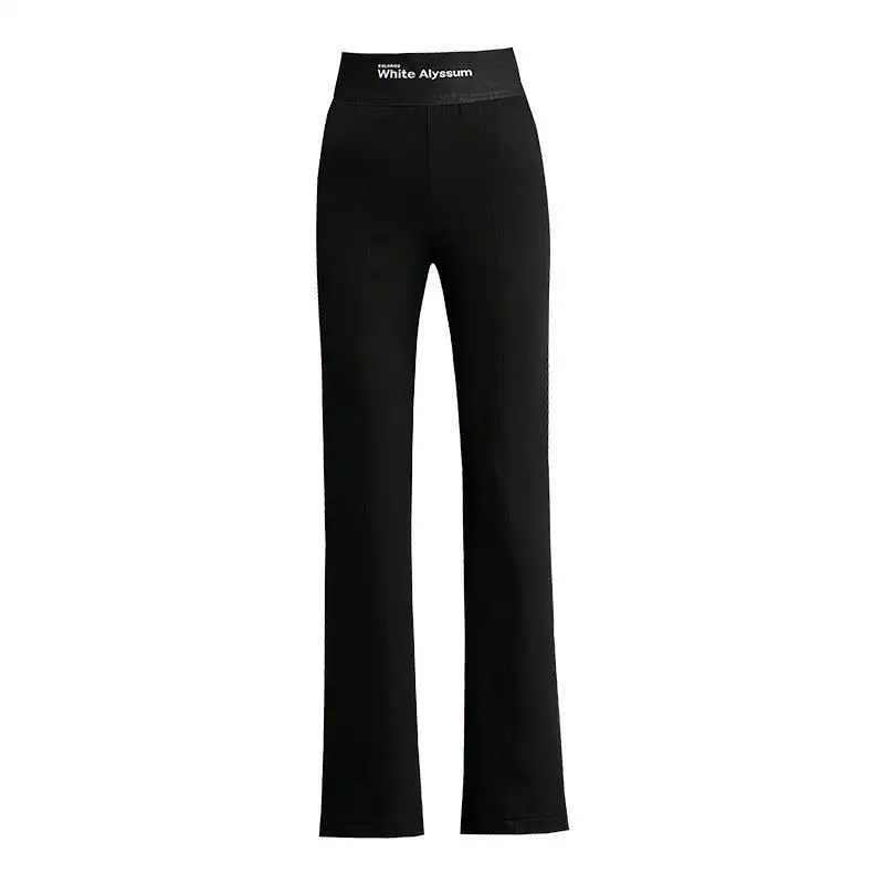 Брюки женские эластичные с завышенной талией, модная прямая однотонная одежда, брюки с широкими штанинами, цвет черный, лето 2024