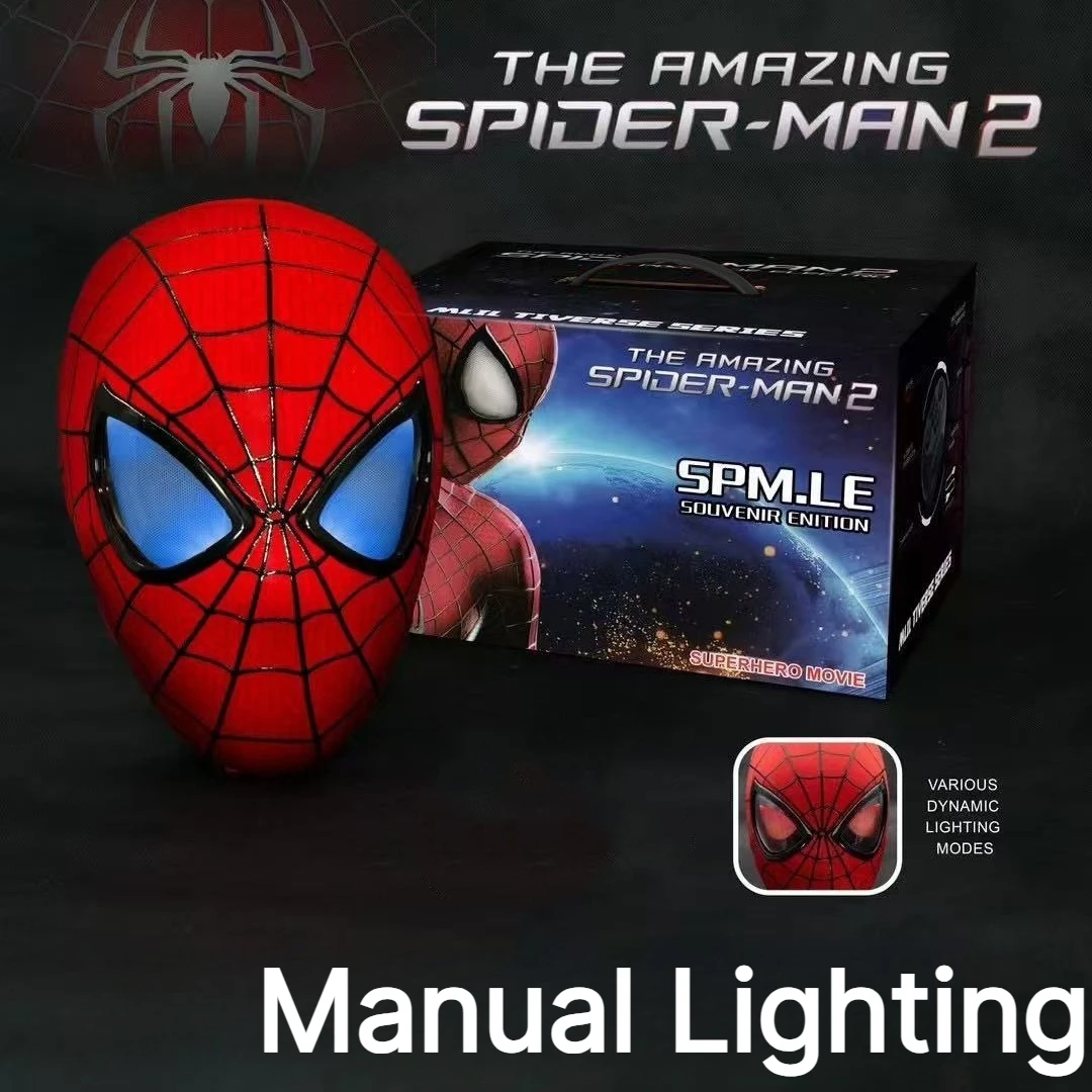 Auf Lager: Miles Spider-Man 1:1 Maßstab Elektronische Maske mit Beweglichen Leuchtenden Augen, Ringsteuerung, Cosplay-Spielzeug, Geschenk für Jungen