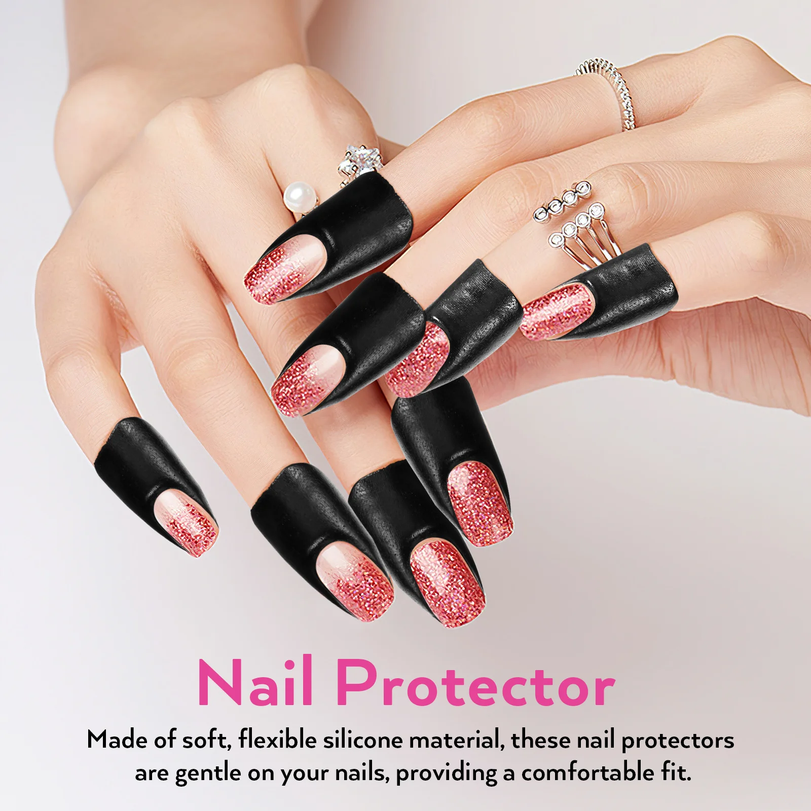 100 hojas de pegatinas protectoras de uñas, cubierta protectora de esmalte de uñas en forma de U de silicona suave negra, protector de dedos de esmalte de Gel antideslizante