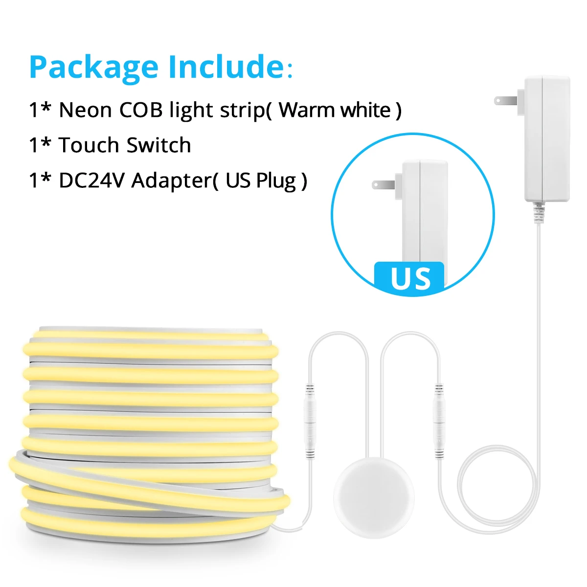 Solider Silikon-COB-Neonlichtstreifen IP65 Wasserdicht mit Dimmbarem Touch-/Handbewegungssensor-Schalter, DC24V für Schlafzimmer/Küche
