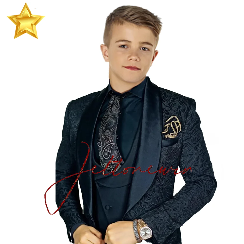 

2023 Boys Wedding Suit Italian Design Custom Made Black Smoking Tuxedo Jacket 3 Piece Kids Terno Suit For Child