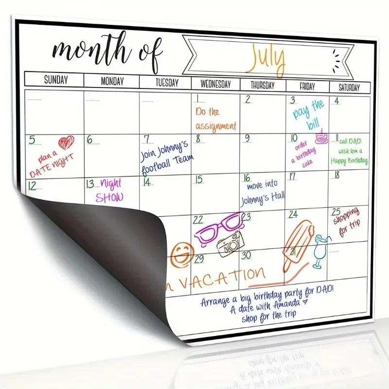 Magnetic Fridge Calendar & Planner,Strong Magnet Backing,Smooth Dry-Erase Surface,Durable Whiteboard for Kitchen Organization