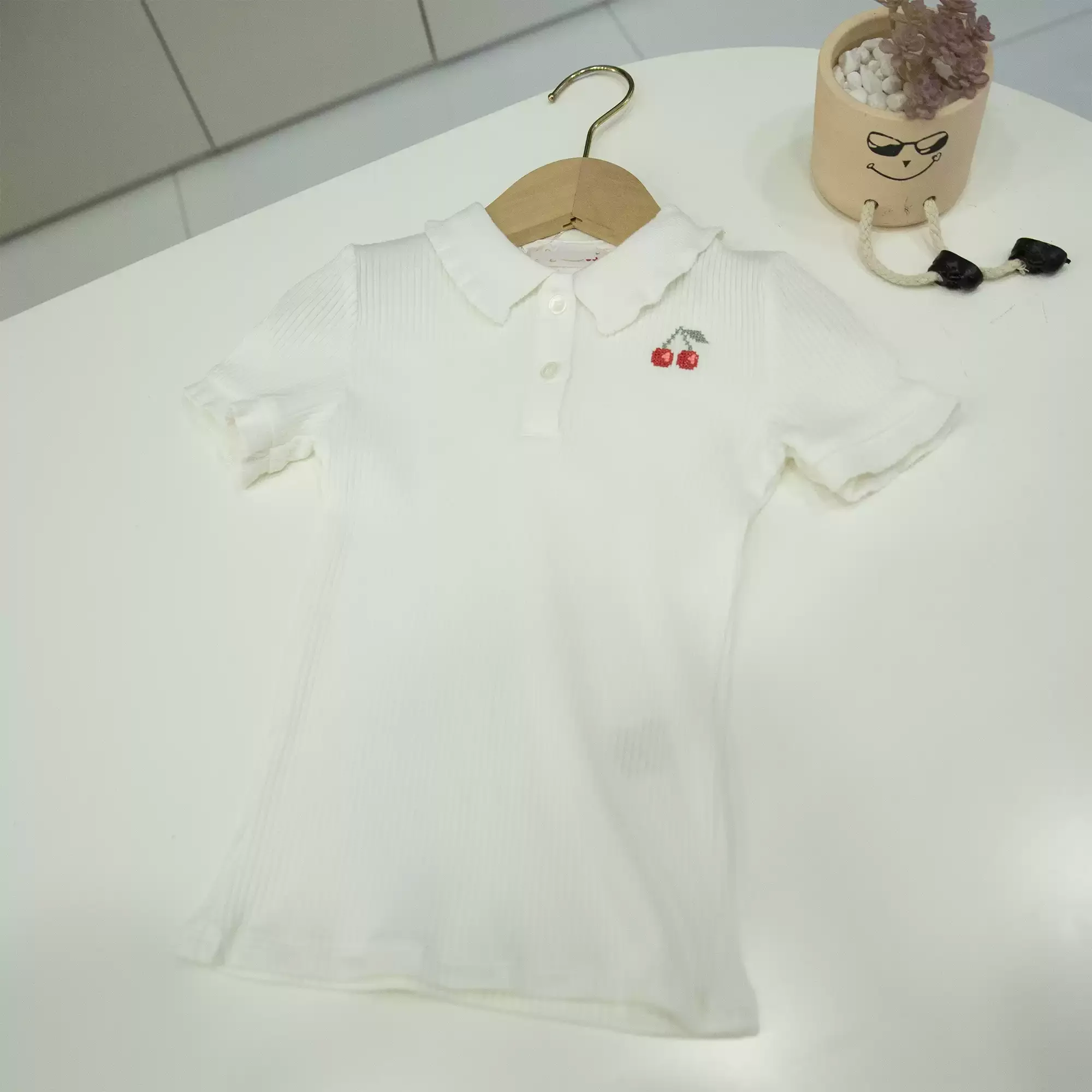 ICJAEHAO 2025 Girls Collar Knit Top Handmade Embroidered Floral White Shirt Short Sleeve T-Shirt Kids Summer Outfit Clothes New