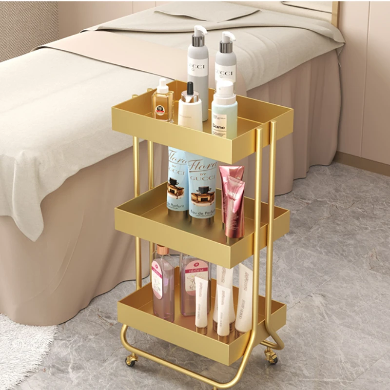 Multi-Layer Iron Beauty Trolley, Nail Art Tool Storage, Mobile Salon Organizer, Versatile Trolley, Gold