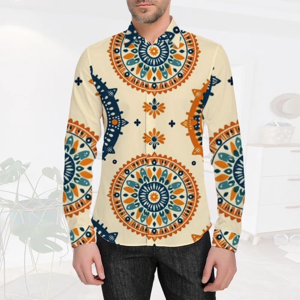 

2025 New 3D Printed Men's Retro Pattern Art Design Pattern Men's Comfortable and Casual Long Sleeve Collar Button Large Size Shi