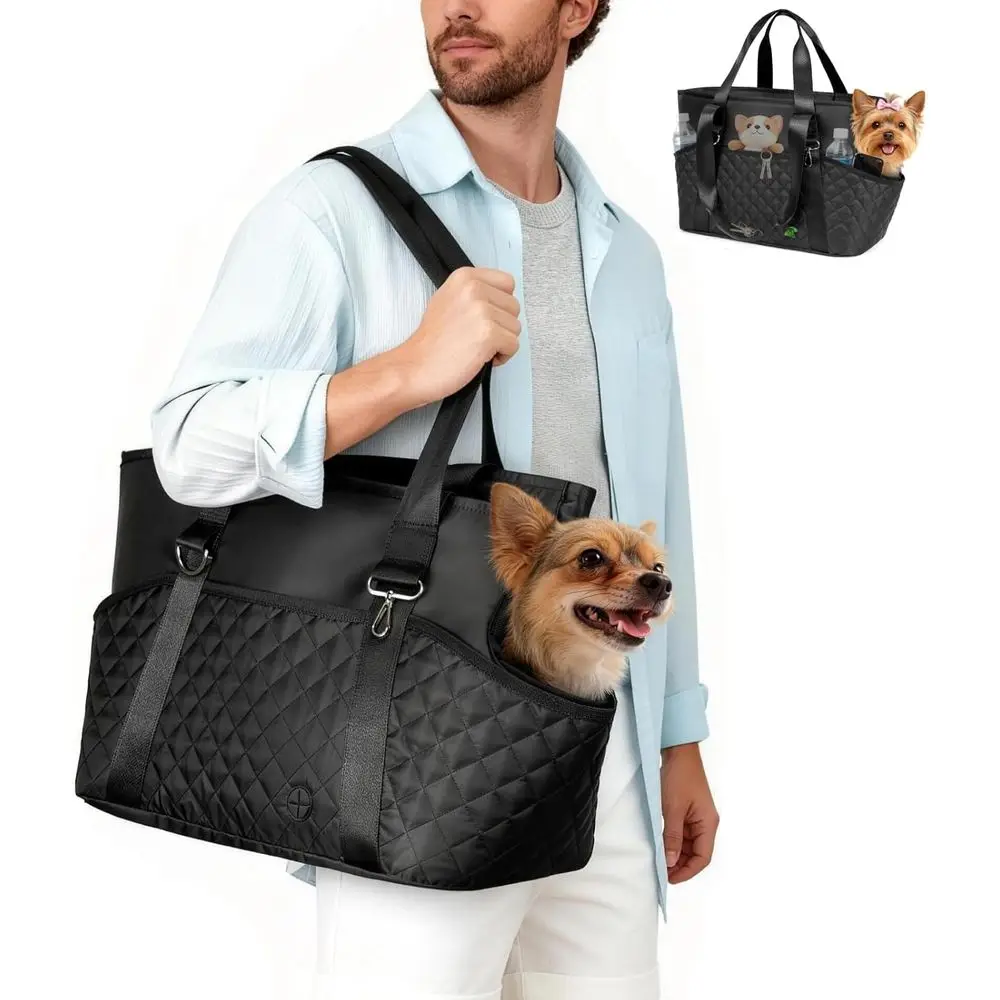 

Компактная легкая переноска для собак с большими сетчатыми окнами и безопасным зажимом для маленьких собак, кошек и кроликов, идеально подходит для путешествий, черная.