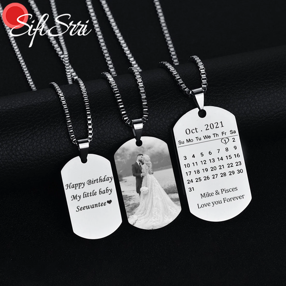 

Sifisrri Personalized Custom Photo Dog Tag Necklace Engrave Date Text Memorial Pendant For Women Family Birthday Jewelry Gift