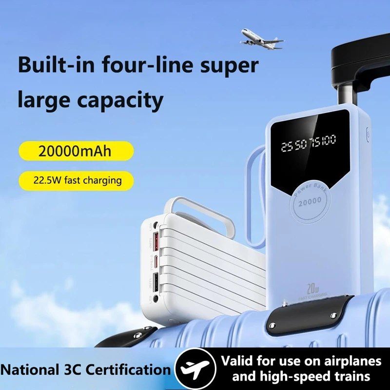 

Новый портативный внешний аккумулятор 50000 мАч 120 Вт со встроенными 4 кабелями, цифровым дисплеем и быстрой зарядкой для мобильных устройств