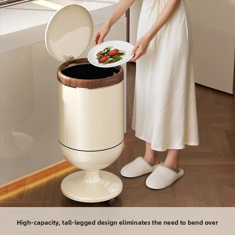 

Large Capacity Floor Standing Trash Can No Need to Bend over Kitchen Living Room High Foot Household Plastic round Shape Bin
