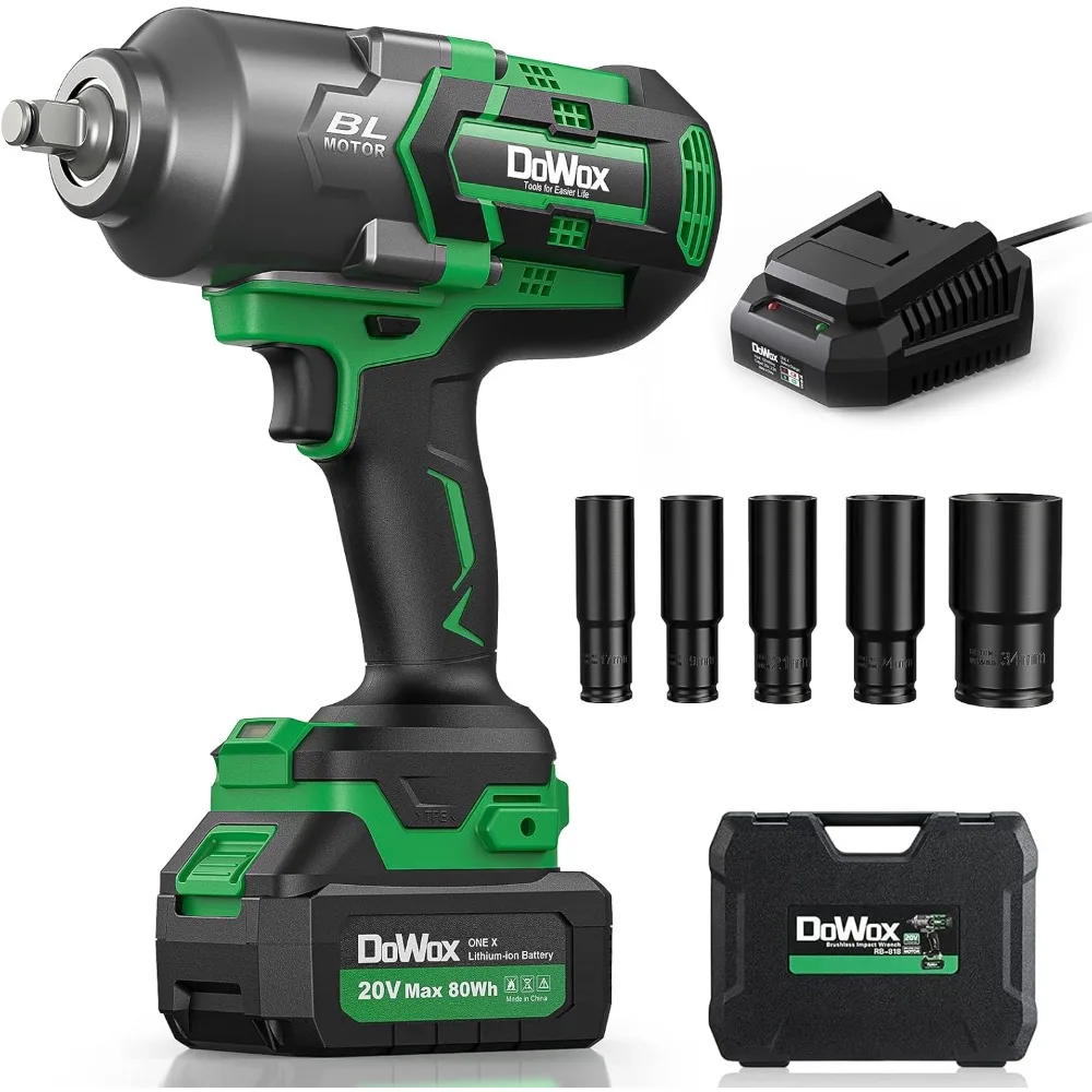 

Cordless Impact Wrench 1/2 Inch, High Torque 1200 Ft-lbs Brushless Impact Gun, 20V Power 4.0 Ah Battery, Fast Charger