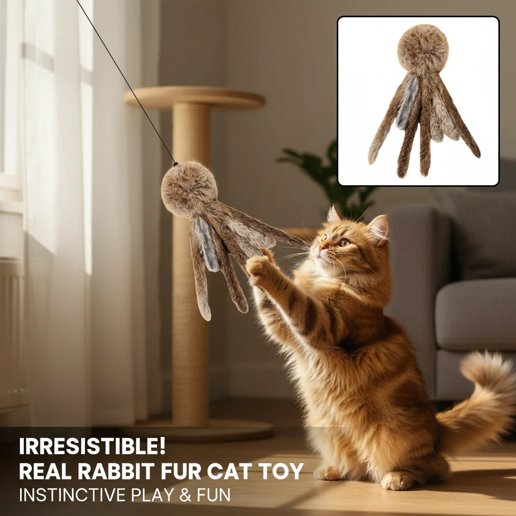 Interaktives Spielzeug aus Kunstkaninchenfell für Katzen und Hunde, weiches, flauschiges Kicker-Spielzeug zur Stimulation des Jagdinstinkts bei Kätzchen.