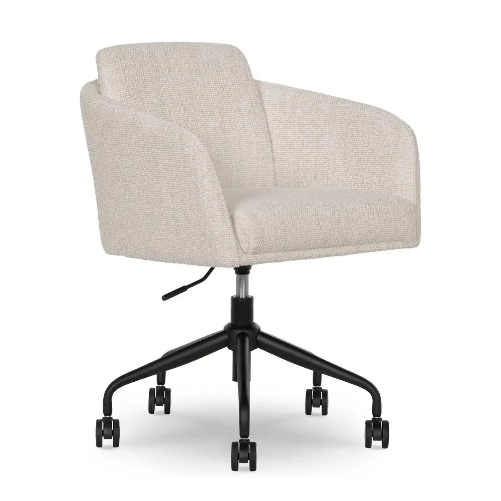 Ivory Boucle Office Chair with Adjustable Seat Height and Sculpted Armrests Contemporary Workspace Elegance and Comfort