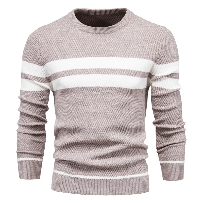 2024 Autumn and Winter Men\'s Casual Striped Men\'s Sweater Pullover Color Blocking Round Neck Men\'s European Size Knitwear