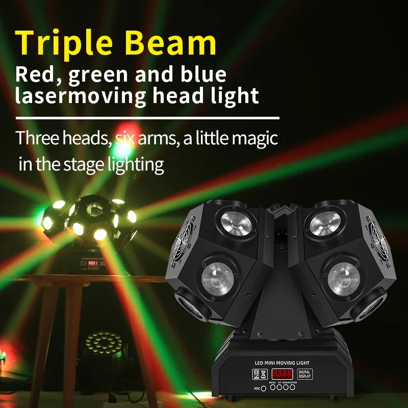 Três Head Beam Shaking Head Light, KTV Stage, Bar Burst Flash, Disco 3 Braço Rotativo Laser Light, 18*10W