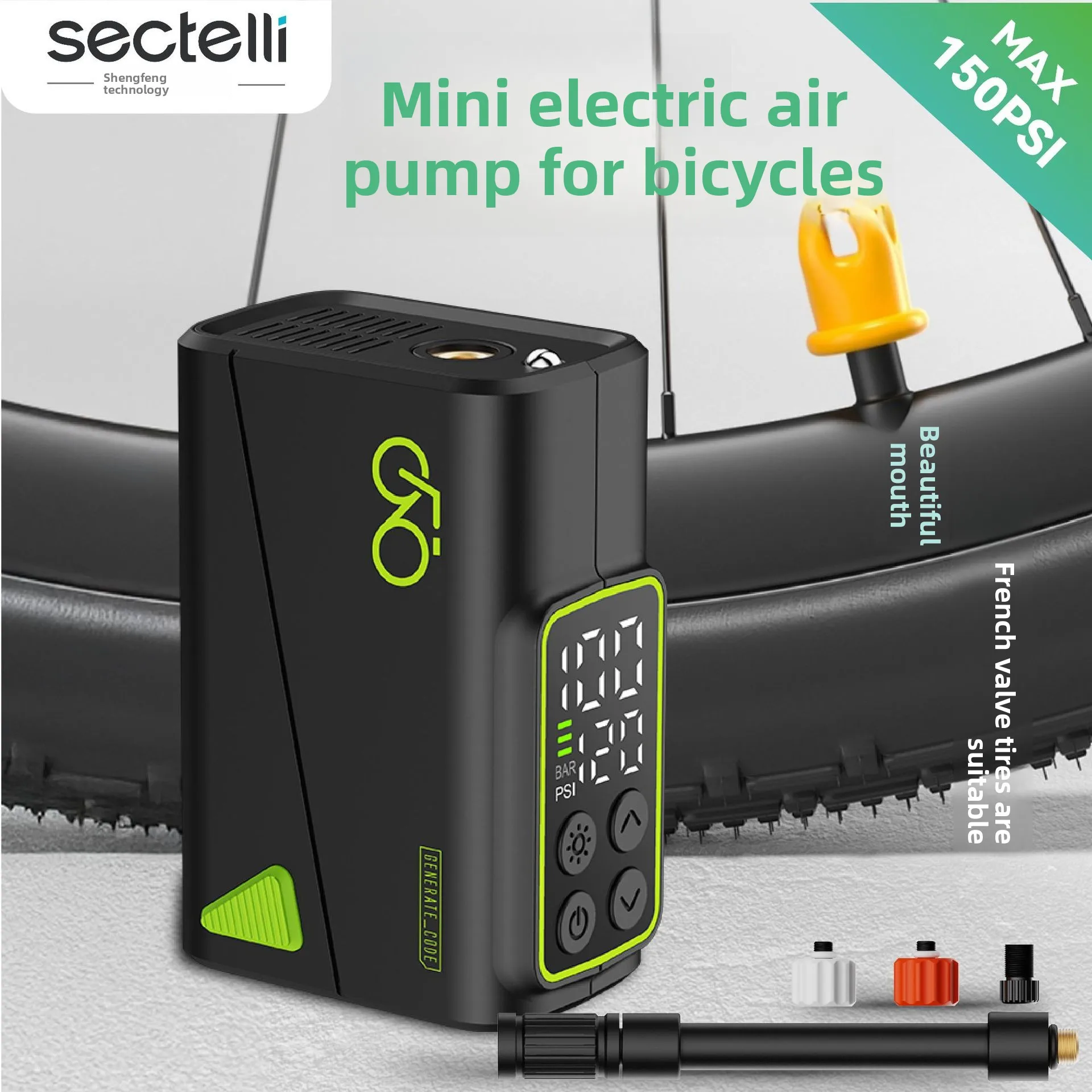 

Мини-электрический воздушный насос мощностью 150 фунтов на квадратный дюйм для шин шоссейных и горных велосипедов | Портативный насос с питанием от аккумулятора | Беспроводной велосипедный насос