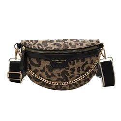 New Fashion Leopard Women Waist Bag Female Phone Purses Ladies Chest Wide Strap Crossbody Shoulder Bags Small Chain Fanny Packs
