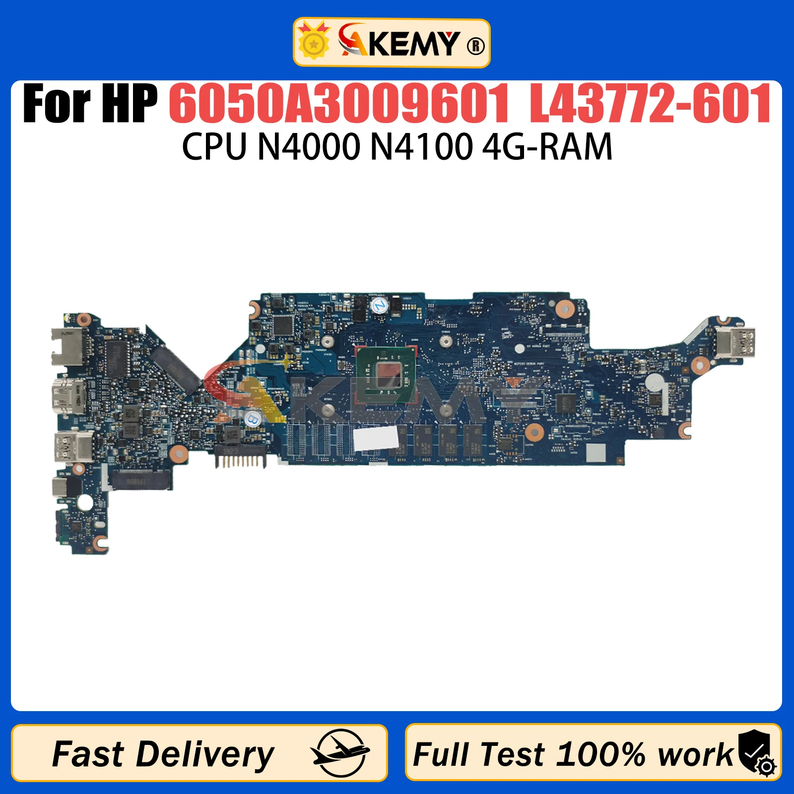 

AKEMY For HP 6050A3009601 Mainboard ProBook x360 11 G3 L43772-601 Laptop Motherboard CPU N4100 4G-RAM 100% Tested OK