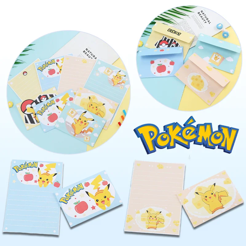10 adet Pokemon Pikachu Karikatür Zarflar Seti Anime Düğün Doğum Günü Partisi Davetiye Zarf Mektup Kağıtları Mektup Tebrik Kartı