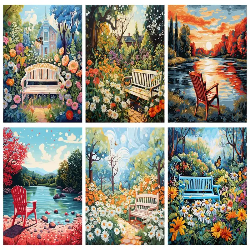 RUOPOTY Painting By Numbers With Frame Chair Scenery Paint Pictures By Numbers One Piece Funky Home Decor Items