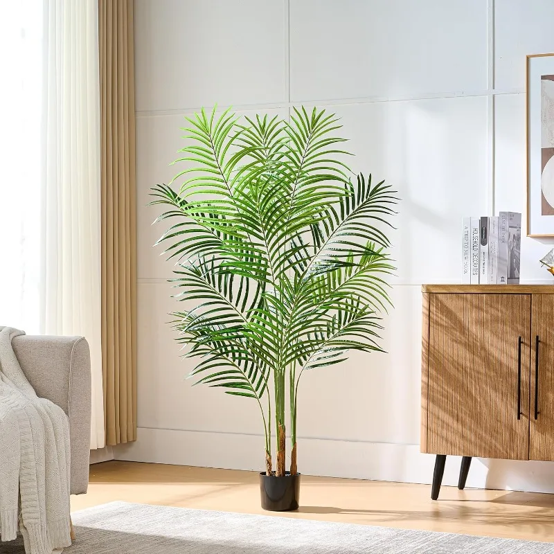 

Artificial Fake Palm Tree with 13 Trunks and Real Bark Design, Premium Polyester,Tropical Paradise Palm Tree in Pot
