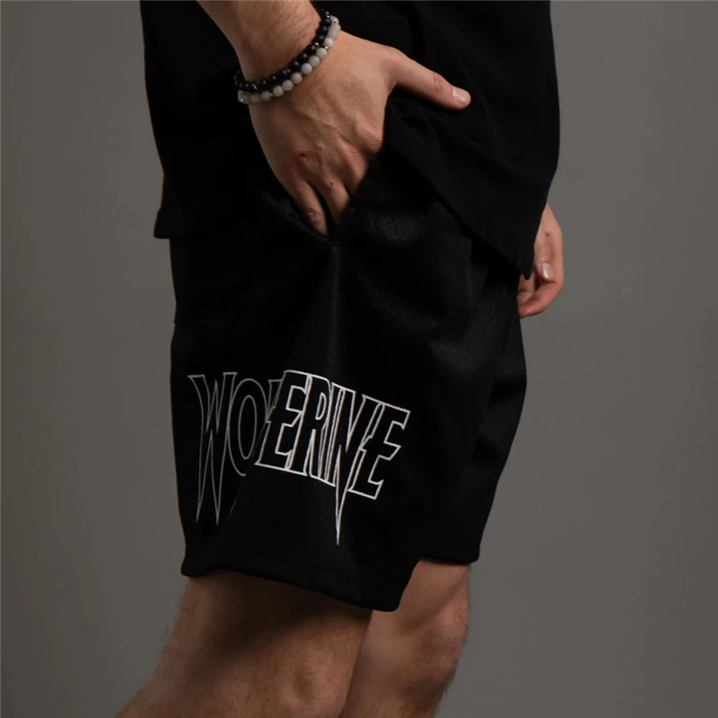 2024 Summer New Style Fashion Wolve Men Shorts Mesh Casual Quick Dry Fitness Jogging Workout Male Training Sports Short Pants