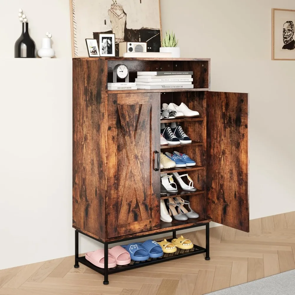 

Shoe Cabinet with Doors for Entryway 7-Tier Large Shoe Storage Cabinet with Removable Shelves 24 Pair Shoe Rack Storage with Ope