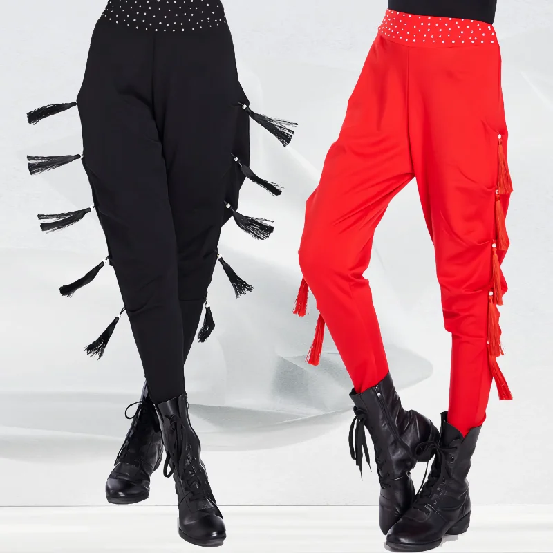 high-waist-harlan-dance-pants-women's-square-dancing-long-pants-with-tassel-team-performance-clothing-sport-fitness-fans-gear