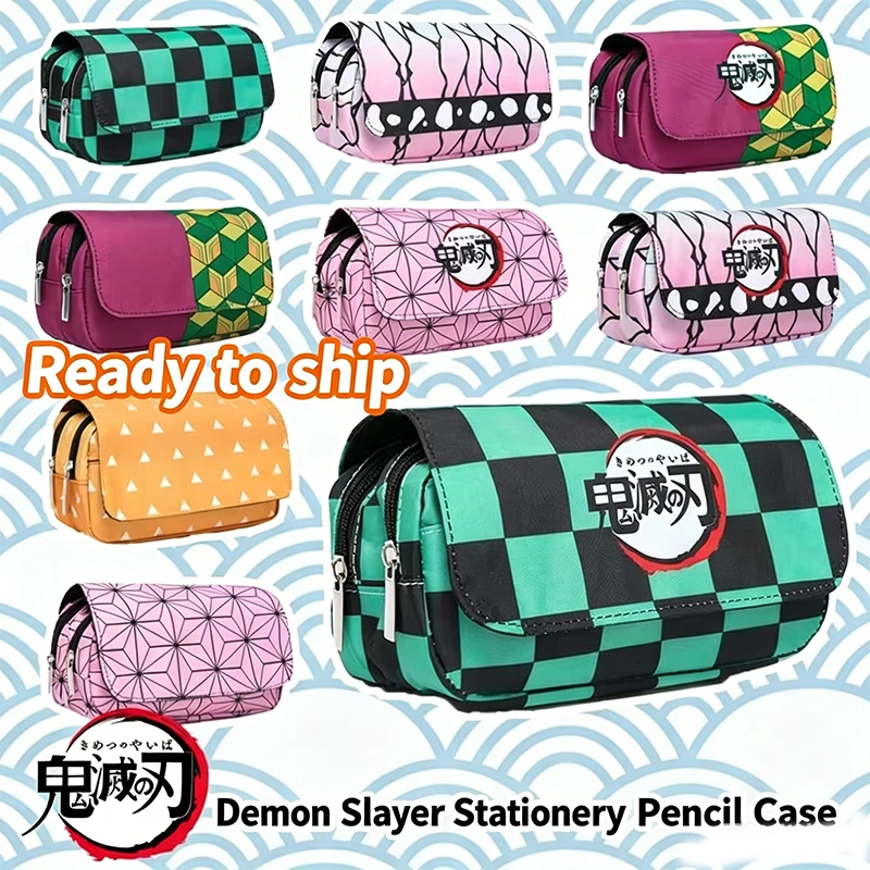Demon Slayer Tanjiro Nezuko Flip-Top Federmäppchen Doppelschichtiges Federmäppchen Anime-Merchandise Grundschule Mittelschule