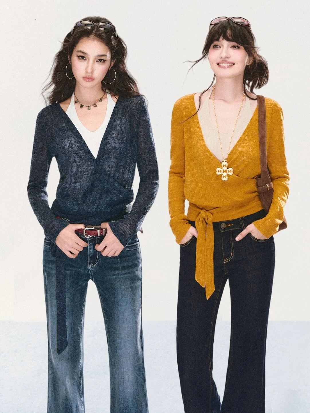 

Осенний женский элегантный вязаный топ из 2 предметов, облегающий вязаный свитер с перекрещивающейся завязкой спереди и v-образным вырезом, топ