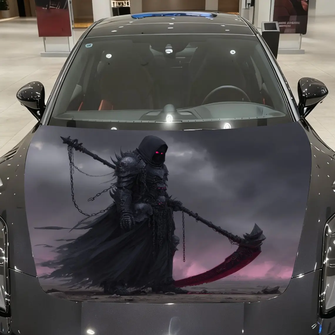 

Red Eyed Death Reaper And Scarlet Sickle Car Hood Wrap - Self-Adhesive Vinyl Sticker For Trucks, Durable & Wear-Resistant, Decor