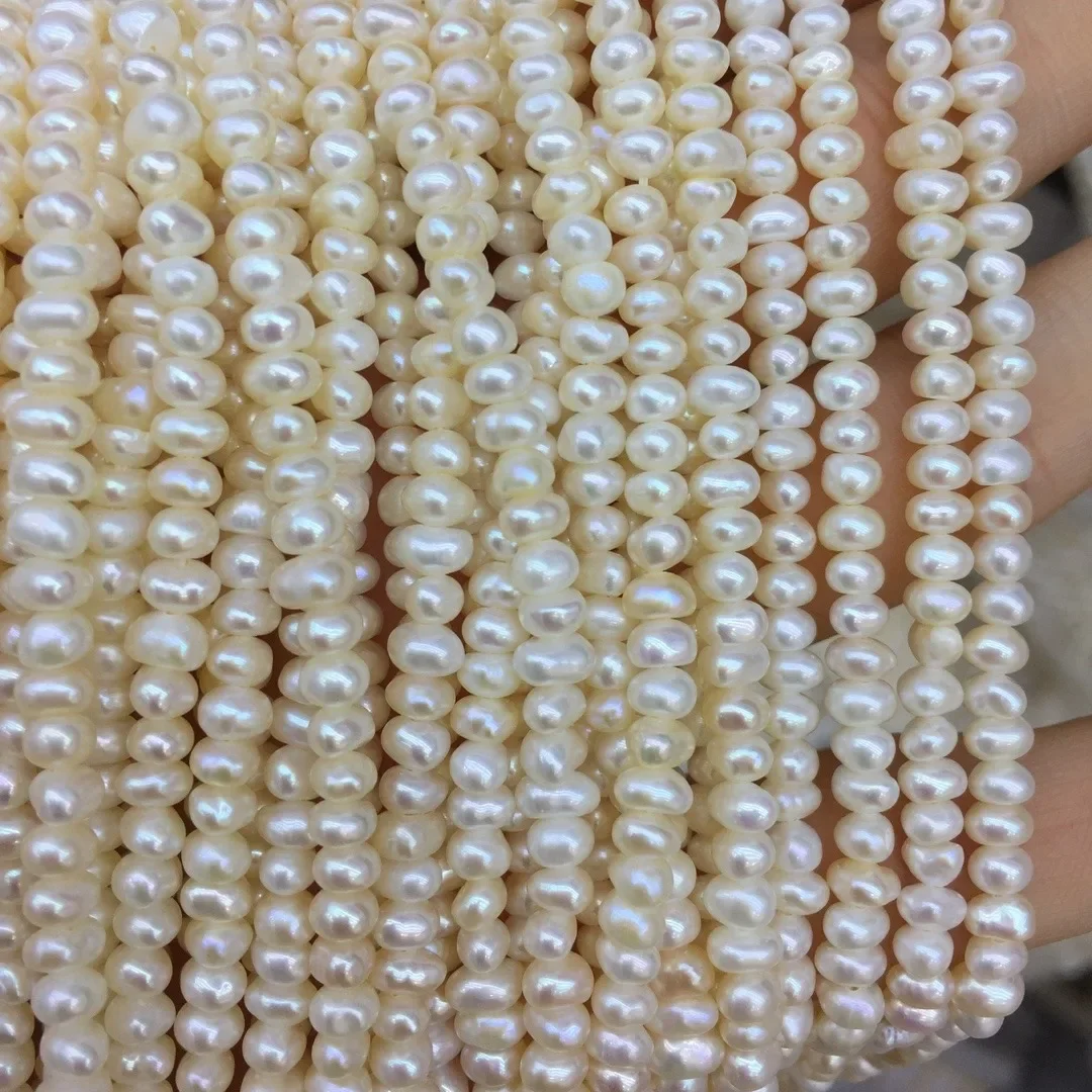 3-4MM Flat Round Micro-flaw Freshwater Natural Pearl Necklace Bracelet Work in Progress Wholesale Loose Beads