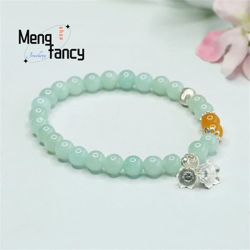 Natural Myanmar A-goods Jadeite Bracelet S925 Silver Bell Orchid Flower Exquisite Elegant Simple High-grade Fashion Fine Jewelry