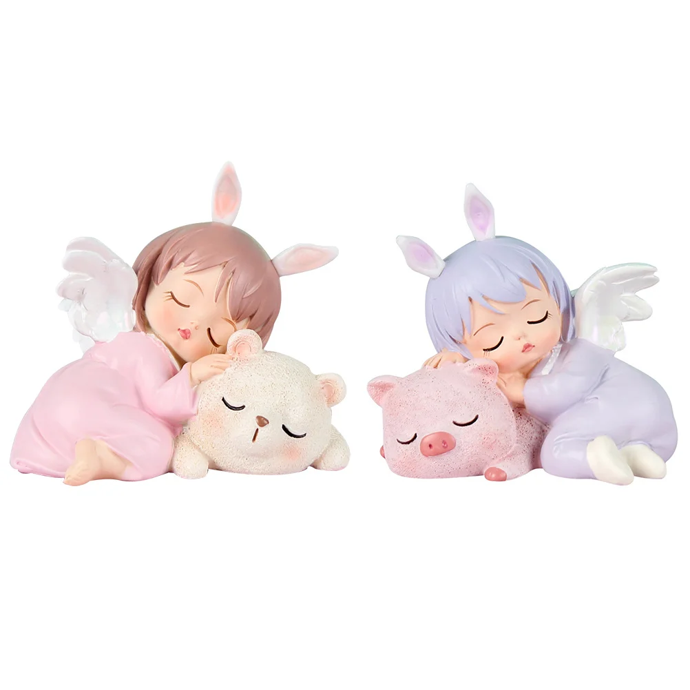 

2pcs Guardian Resin Cute Cake Topper Birthday Party Decor Angel Ornament Home Desk Decoration Miniature