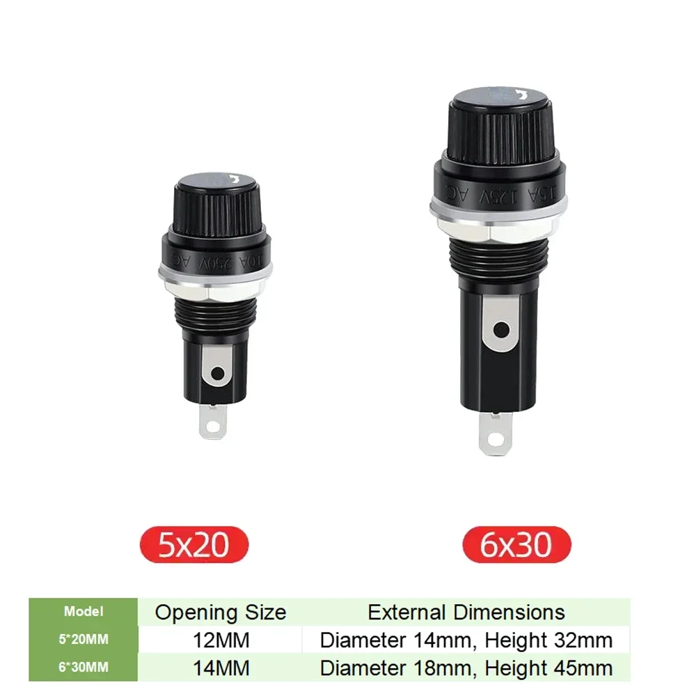 5PCS 5*20mm 6*30mm Insurance Tube Socket Fuse Holder for insurance Panel Mount Fuse Holder 5x20MM 6x30MM