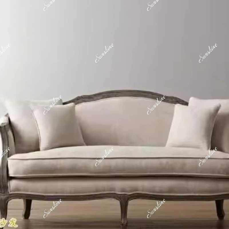 American fabric wedding dress country pastoral solid wood photo studio photography retro old homestay double sofa