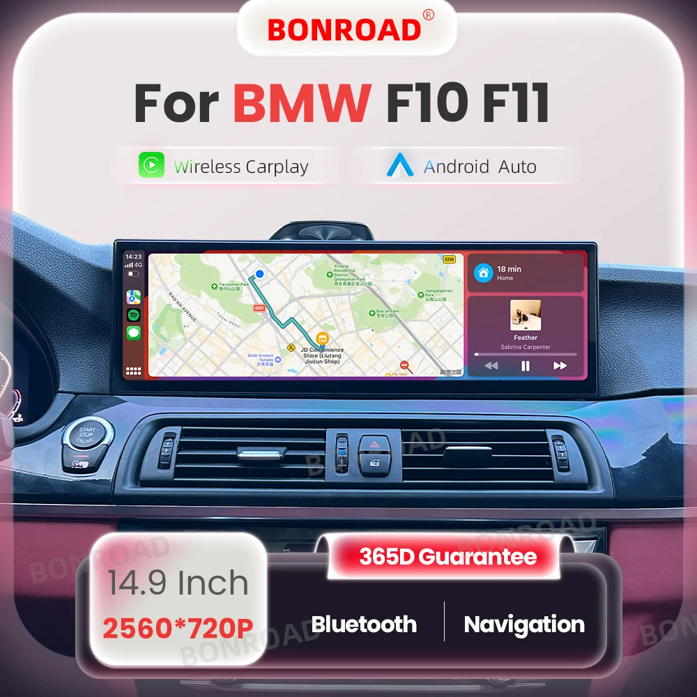 Bonroad 14.9" Radio Multimediale per Auto con Linux, Carplay Wireless, Android Auto, Schermo Touch per BMW Serie 5 F10 F11 con Risoluzione 2560*720P