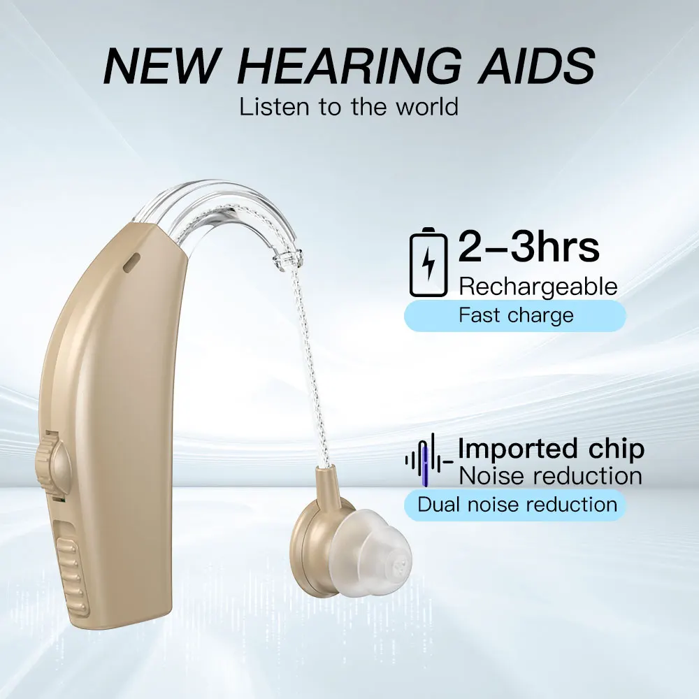 Noise Reduction Sound Amplifier Bte Hearing Aid Single Piece Rechargeable For Deafness