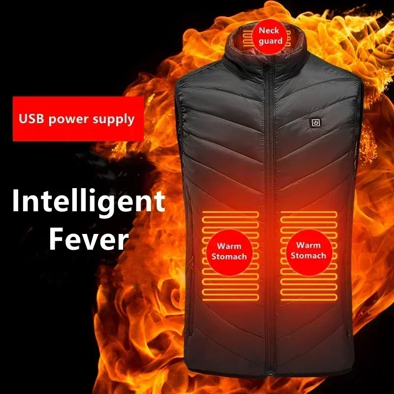 Men 21 Zone Heated Vest Winter USB Infrared Heated Clothes Outdoor Travel Warm Stand Collar Coat Men Electric Heated Down Jacket